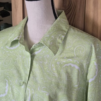 Foxcroft Wrinkle Free Shirt Womens 16W Green Paisley 100% Cotton Shaped Fit Top