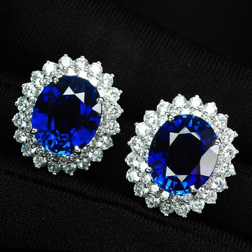 Sumptuous Vivid Blue Sapphire Rare 16.70Ct 925 Sterling Silver Handmade Earrings - Picture 3 of 6