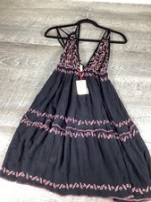 Raga Black Sleeveless Embroidered Dress With Adjustable Straps XS Made In India