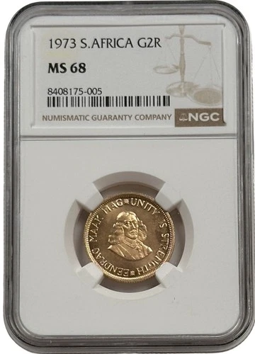 1973 South Africa Gold 2 Rand Proof Coin 0.2355 oz NGC MS 68