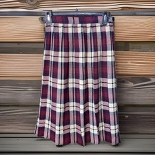 Vintage Skirt Red 100 Wool Tartan Plaid Buckle Made In England Sz 10