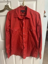 VTG Panhandle Slim Western Pearl Snap Shirt Mens Red Cotton Poly Large 16-38