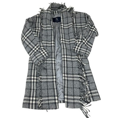 Burberry London Damen Mantel Wolle kariert Fransen Grau Größe UK6 38