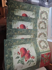 Set (4) Fruit & Greenery PLACEMATS Green Red Gold 19x13" Reversible Decor  