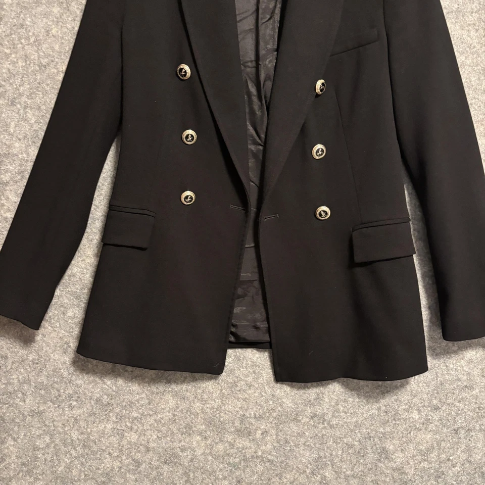 Blazer Zara Mujer Talla Pequeña Negro Doble Pecho Dorado Botón Forrado Chaqueta Foto 3 de 4