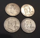 (4) Franklin Silver Half Dollar 90% Silver, 1949-52D-52D-52D, Circulated