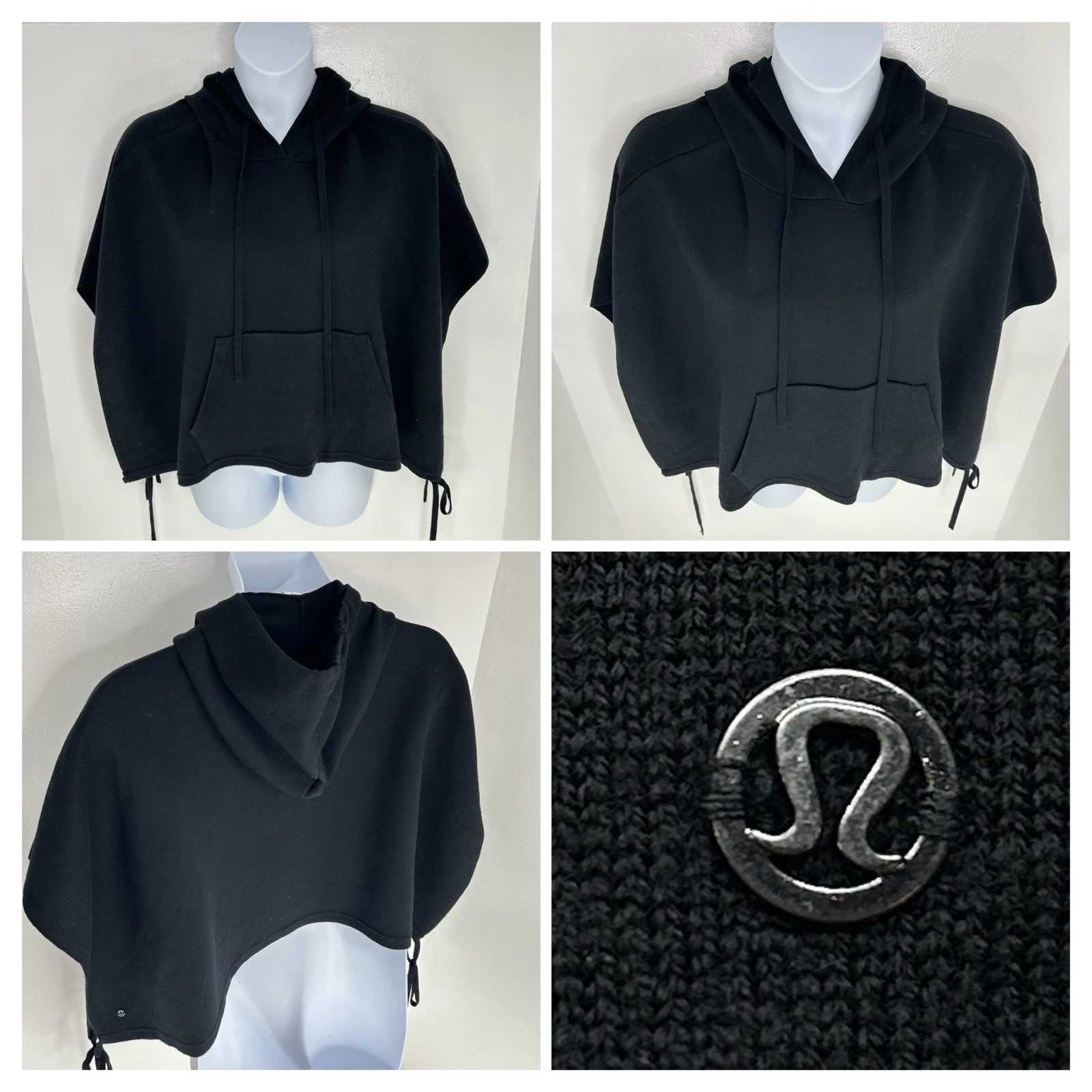 Lululemon Womens All In A Day Hooded Poncho One Size Black 100% Merino Wool Cozy