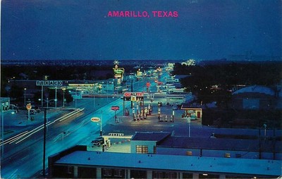 Route 66 Postcard Evening View, Gas Stations, Amarillo, Texas
