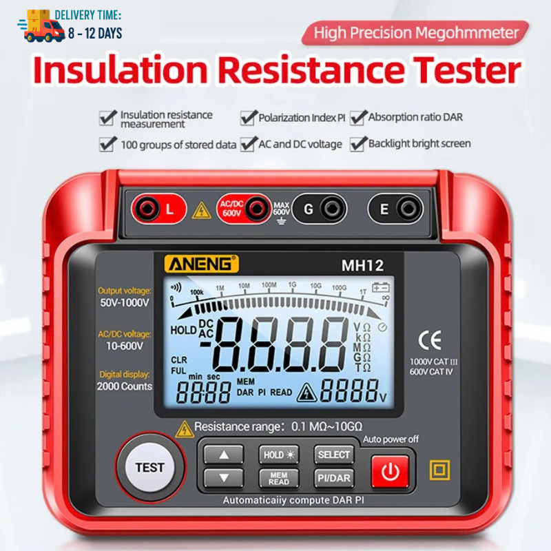 Digital Megohmmeter Insulation Resistance Tester with Test Leads