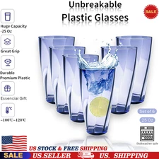 6 Pcs Unbreakable Plastic Cups Plastic Highball Drinking Glasses Set 25 Oz Blue