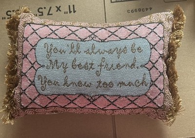 NEEDLEPOINT throw pillow-YOU WILL ALWAYS BE MY BEST FRIEND, YOU KNOW TOO MUCH