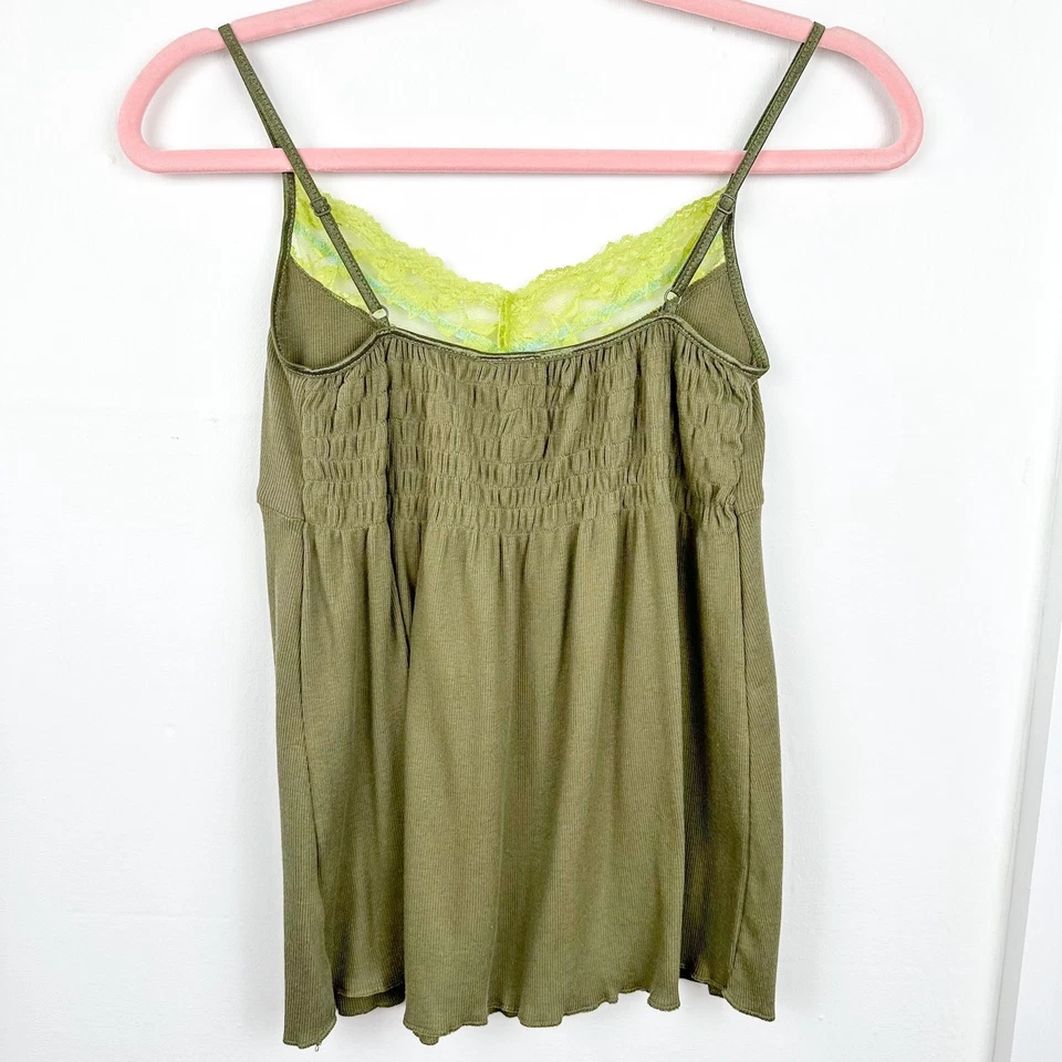 Y2K Lace Trim Cami with Beads Green - Image 3 of 4