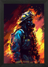 Listing image for Firefighter Fire Framed Wall Art Poster Canvas Print Picture