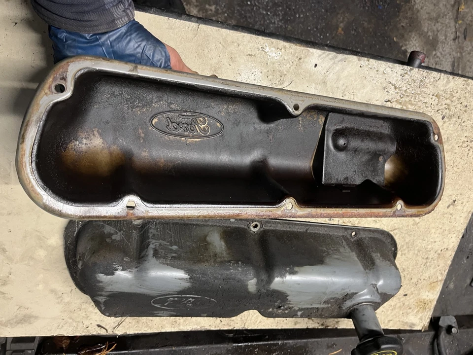 87-96 FORD 302 351W 5.0 5.8 ALTO CAMIÓN F150 PAR DE CUBIERTAS DE VÁLVULA OEM ACERO ESTAMPADO Foto 3 de 4