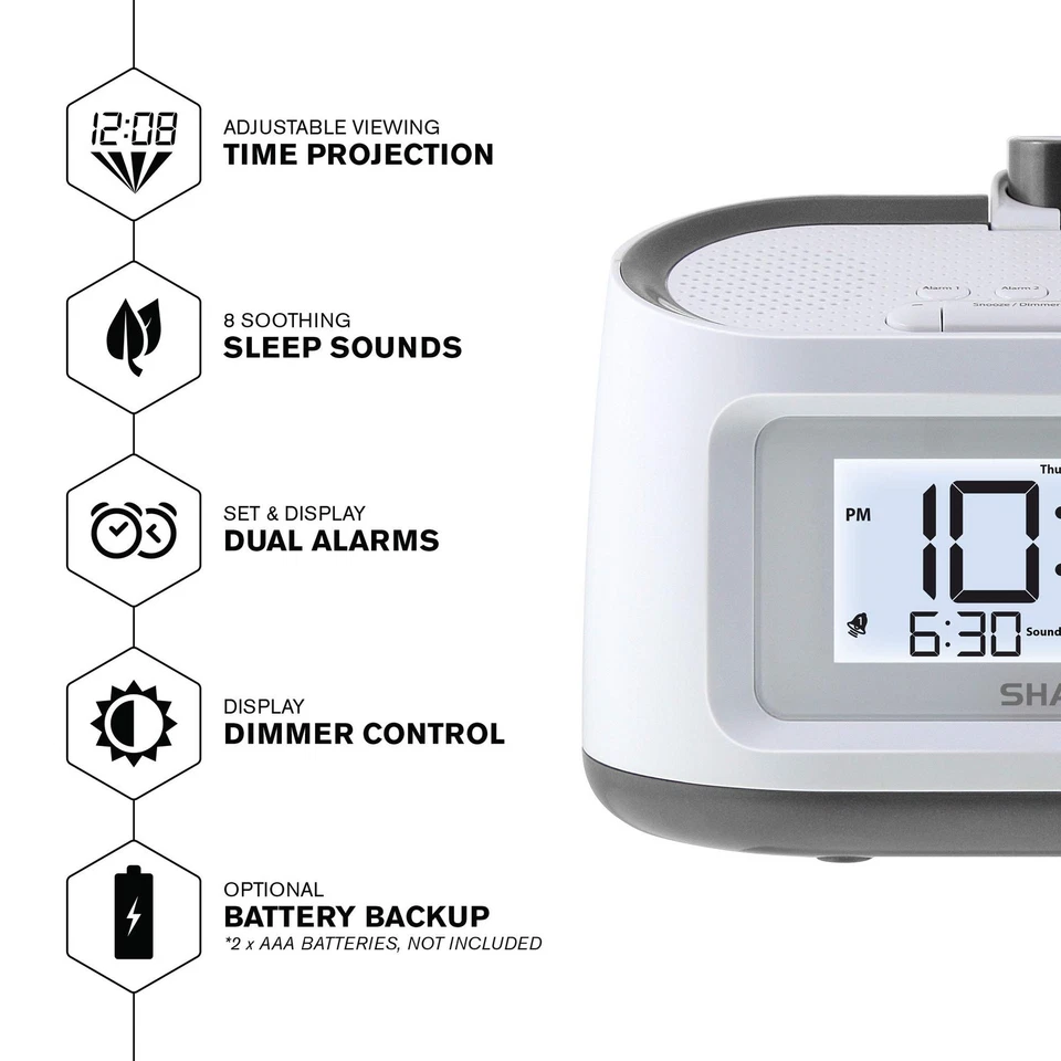 Projection Alarm Clock with Soothing Nature Sleep Sounds – Easy to Read Proje... - Image 3 of 4