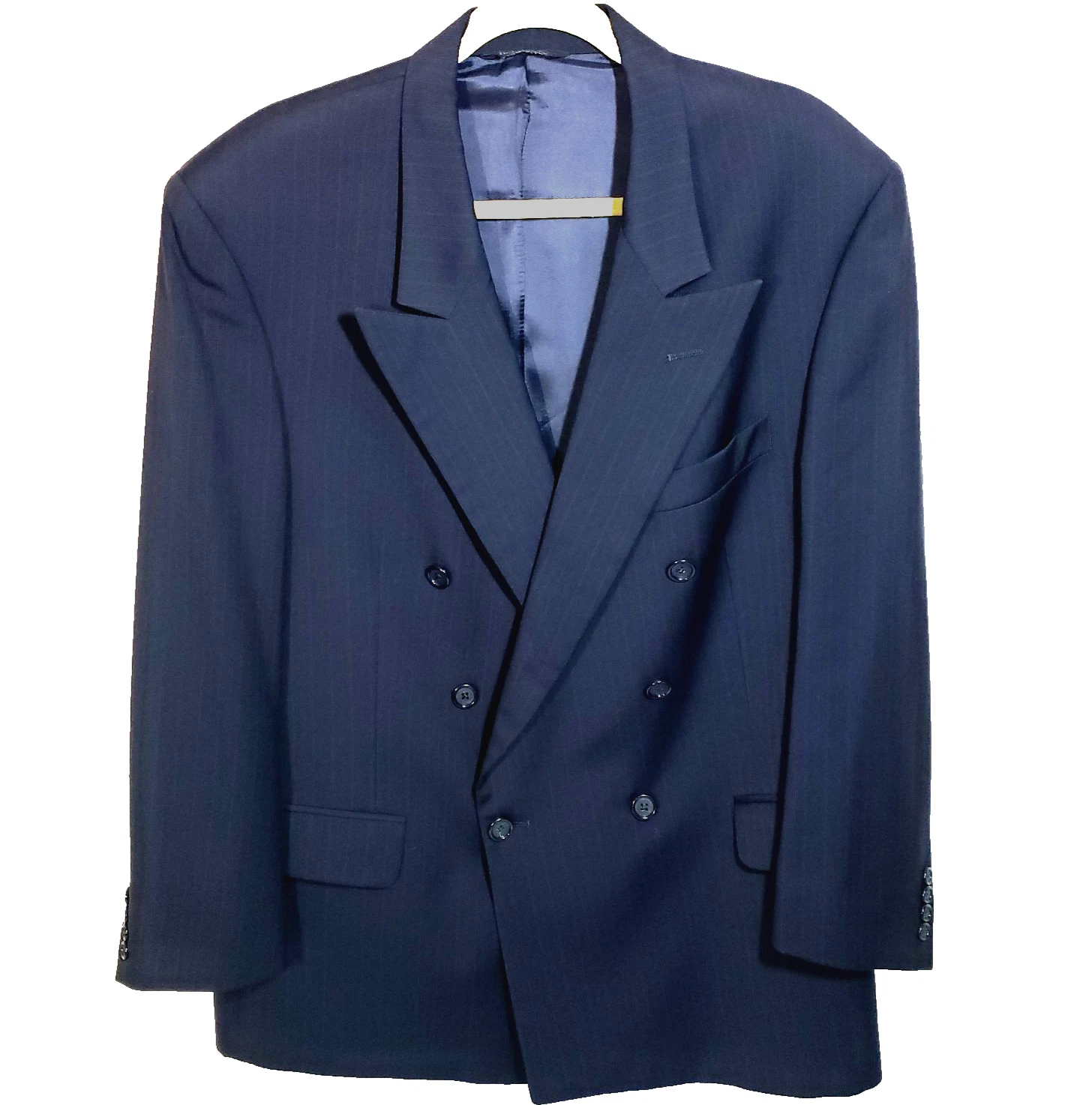 Blazer uomo vintage anni 80 Burberrys doppiopetto lana blu navy gessato ~42R