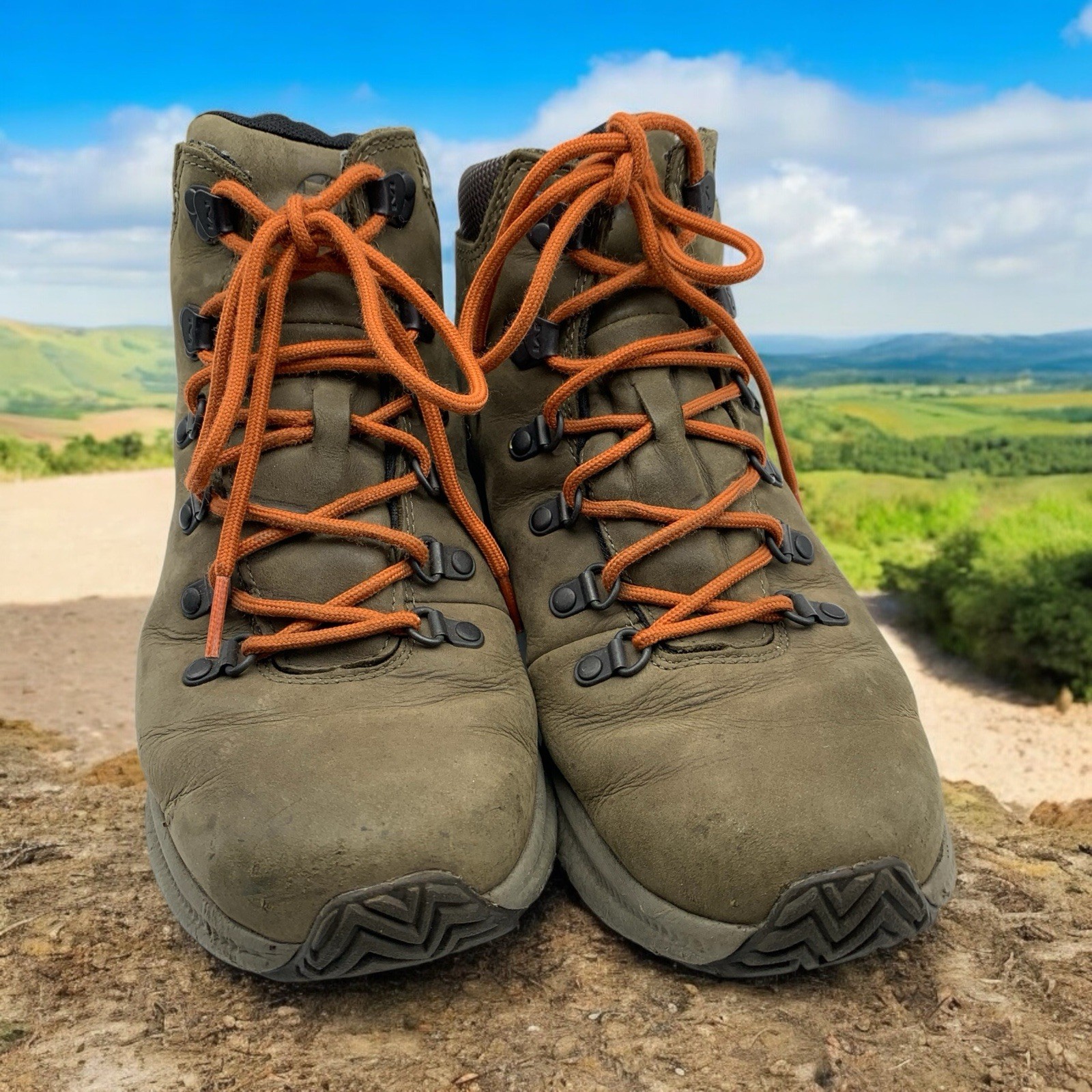 Merrell Ontario Mid Olive Mens 8.5 Vibram Trail Hiking Boots Shoes J53209