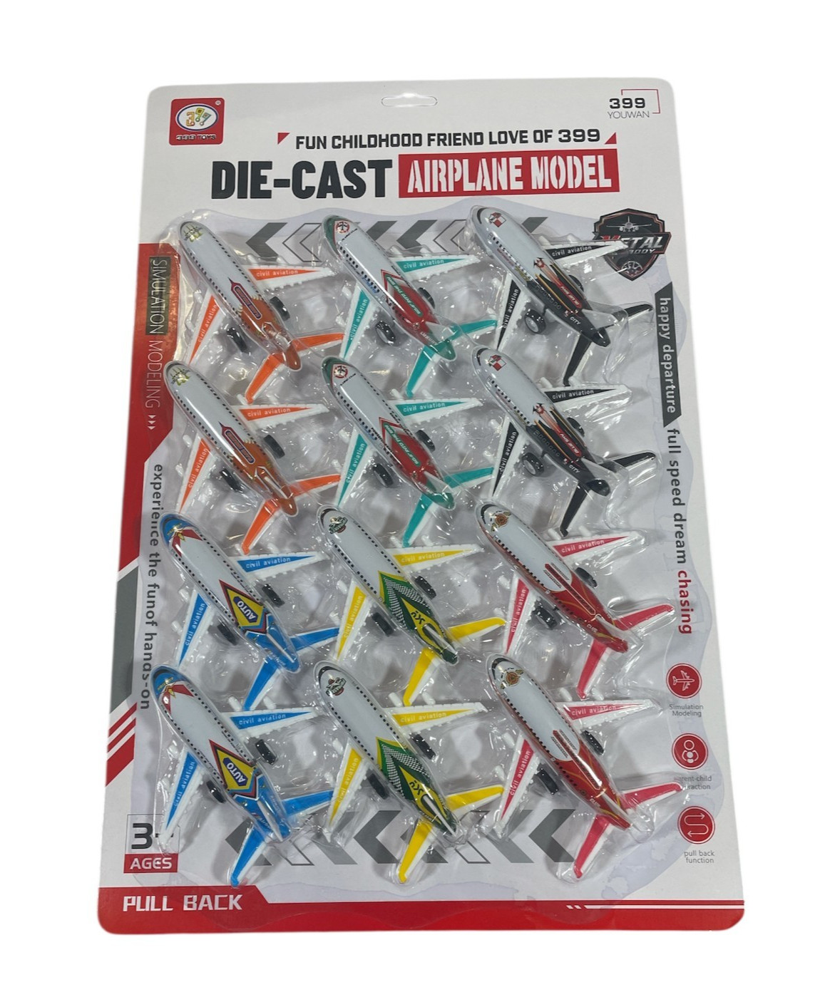 12 Pack  Airplane Model Toys for Kids - Pull Back Diecast Planes for Ages 3+