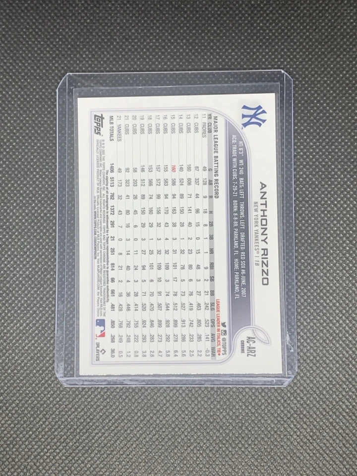 2022 Topps Chrome update Anthony Rizzo Refractor Auto - Image 2 of 2