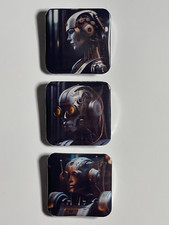 Digital Art Pinback Button Pins | Android Robots Button Badge | Set of 3