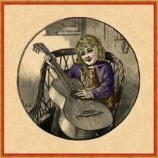 Girl playing a Guitar - print decal sticker trunk liner paper chest steamer old