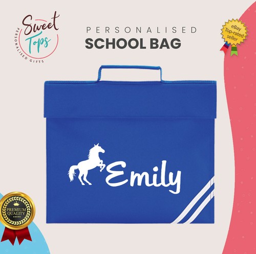 PERSONALISED SCHOOL BOOK BAG GIRLS ANY NAME BACK TO SCHOOL | KIDS | HORSE - Foto 4 di 9