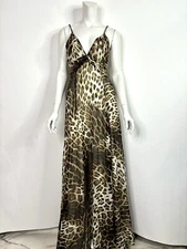 Vtg Roberto Cavalli for H&M Long Leopard Print Silk Dress S 40