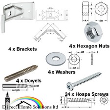 Set of 4 Table Corner Brace Brackets Legs Chairs + Complete Fixing Set Bolt Nuts