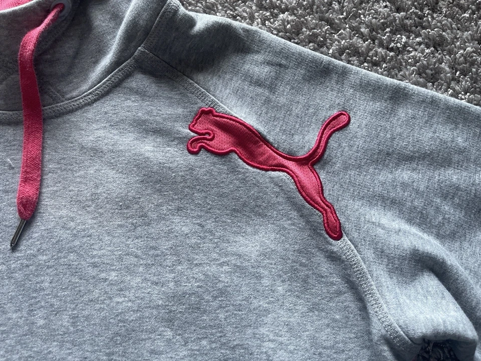 Puma Sport Lifestyle Hoodie Pink Embroidered Logo Soft Long Sleeve Gray - Image 2 of 4