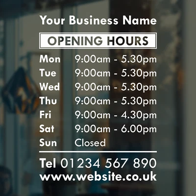 LONDONDECAL SHOP WINDOW OPENING HOURS Times Customised Personalised Sign Vinyl Decal Sticker
