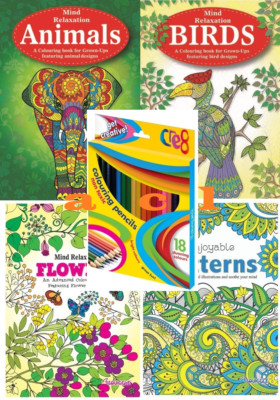 4 x Advance colouring books Therapy + 18 colour pencils (4 BOOKS+18PENCILS)