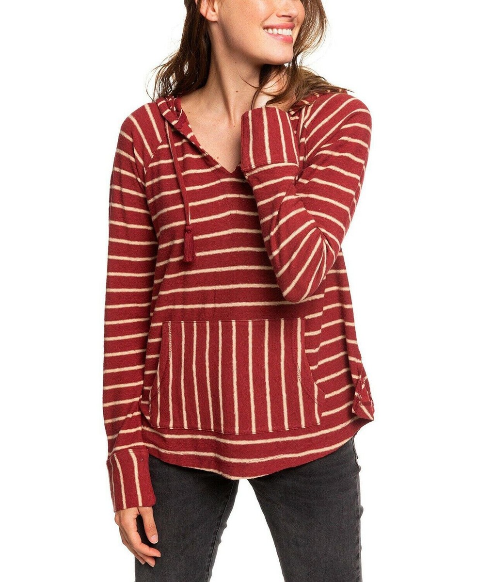 Roxy Juniors' Long Night Striped Hooded Top, Ruhbarb Basic Stripes