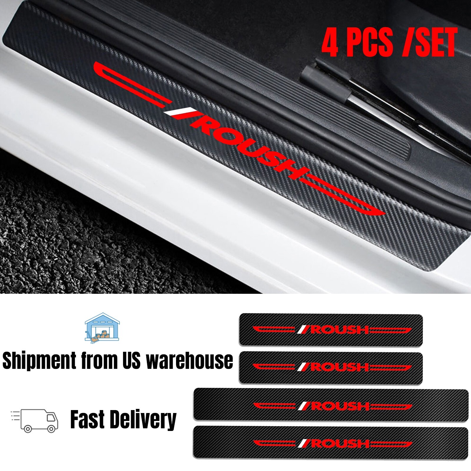 4Pcs Carbon Fiber Leather Door Sill Protectors for Ford F150 Roush