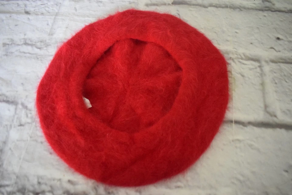 Parkhurst Angora Rabbit Hair & Lambswool Beret Hat Red Made In Canada Vintage - Imagem 2 de 4