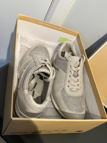 Authentic Silver Grey All Glitter Leather “Allie” Michael Kors Trainers, UK 3