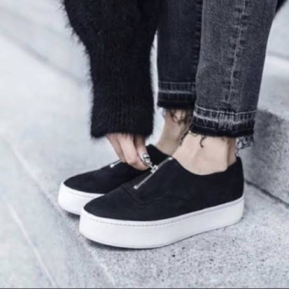 Vince Nubuck Leather Zip Up Black Platform Sneakers 8.5 | eBay