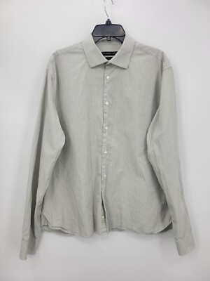 John Varvatos Shirt Mens 17 36/37 White Plaid Long Sleeve Button Up Preppy