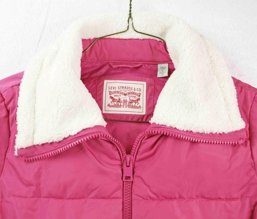 Levis Womens Jacket L Puffer Quilted Coat Sherpa Accent Full Zip Winter Pink$200 - Picture 3 of 6