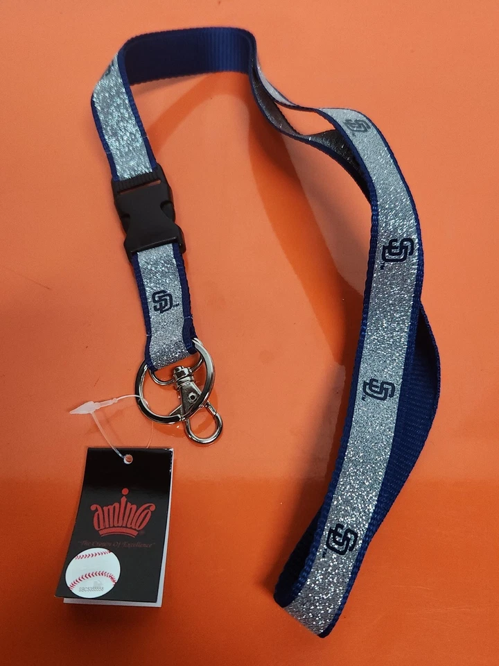 Officially Licensed Aminco Silver Glittered San Diego Padres Lanyard - Image 2 of 4
