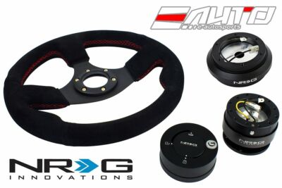 NRG 320 Race Suede Steering Wheel Red/190 Hub/2.0 Quick Release Black/Lock Matt