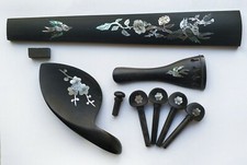 Ebony Pearl Violin Set, 4/4 Size Violin Fingerboard String Pin End Pin Chin Rest