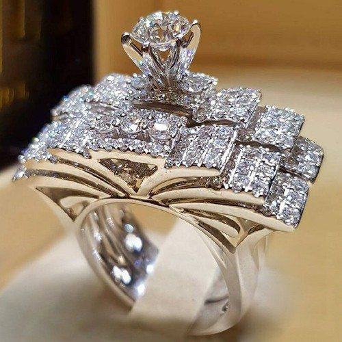 Anillos De Boda Para Mujer Joyería De Compromiso Color Plateado Cubiz Brillante - Foto 5 di 22