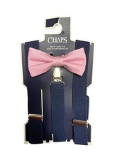 NWT Chaps Boys Pink  White Bow Tie Navy Suspenders set kids