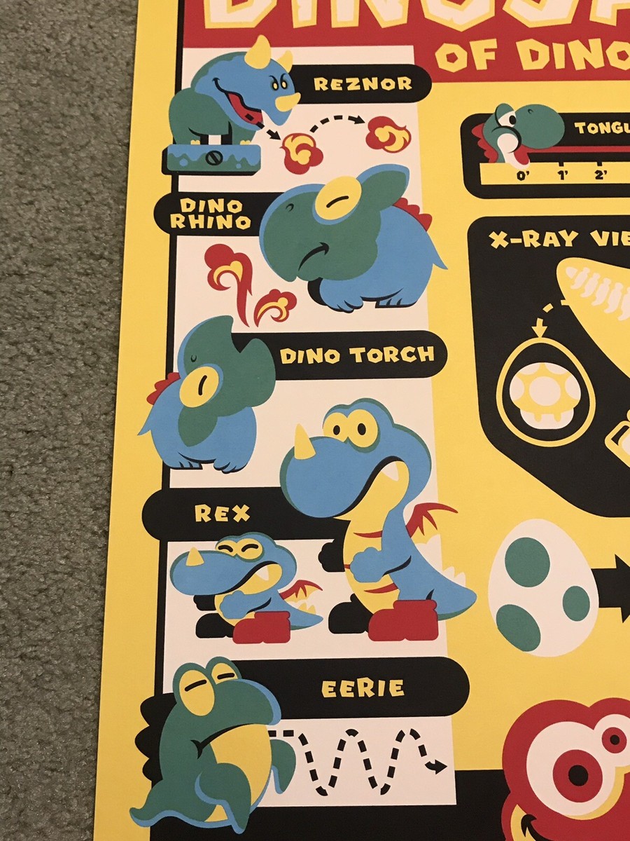 Dinosaurs Land Yoshi Super Mario World NES Print Poster Mondo Ryan