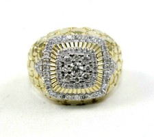 Natural Round Diamond Wide Square Cluster Men's Ring Band 14k Yellow Gold 1.02Ct