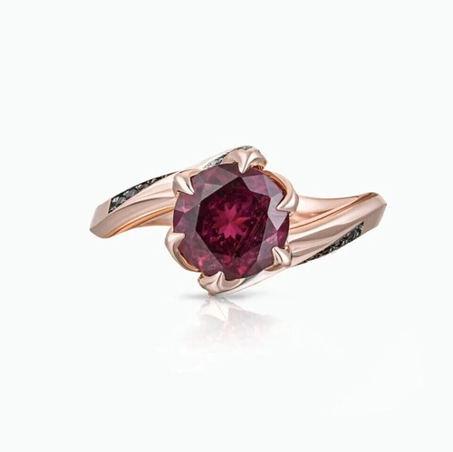 Anillo de compromiso de boda enchapado en oro rosa de 14 quilates redondo de 1,20 quilates creado en laboratorio rubí rojo - Imagen 4 de 4