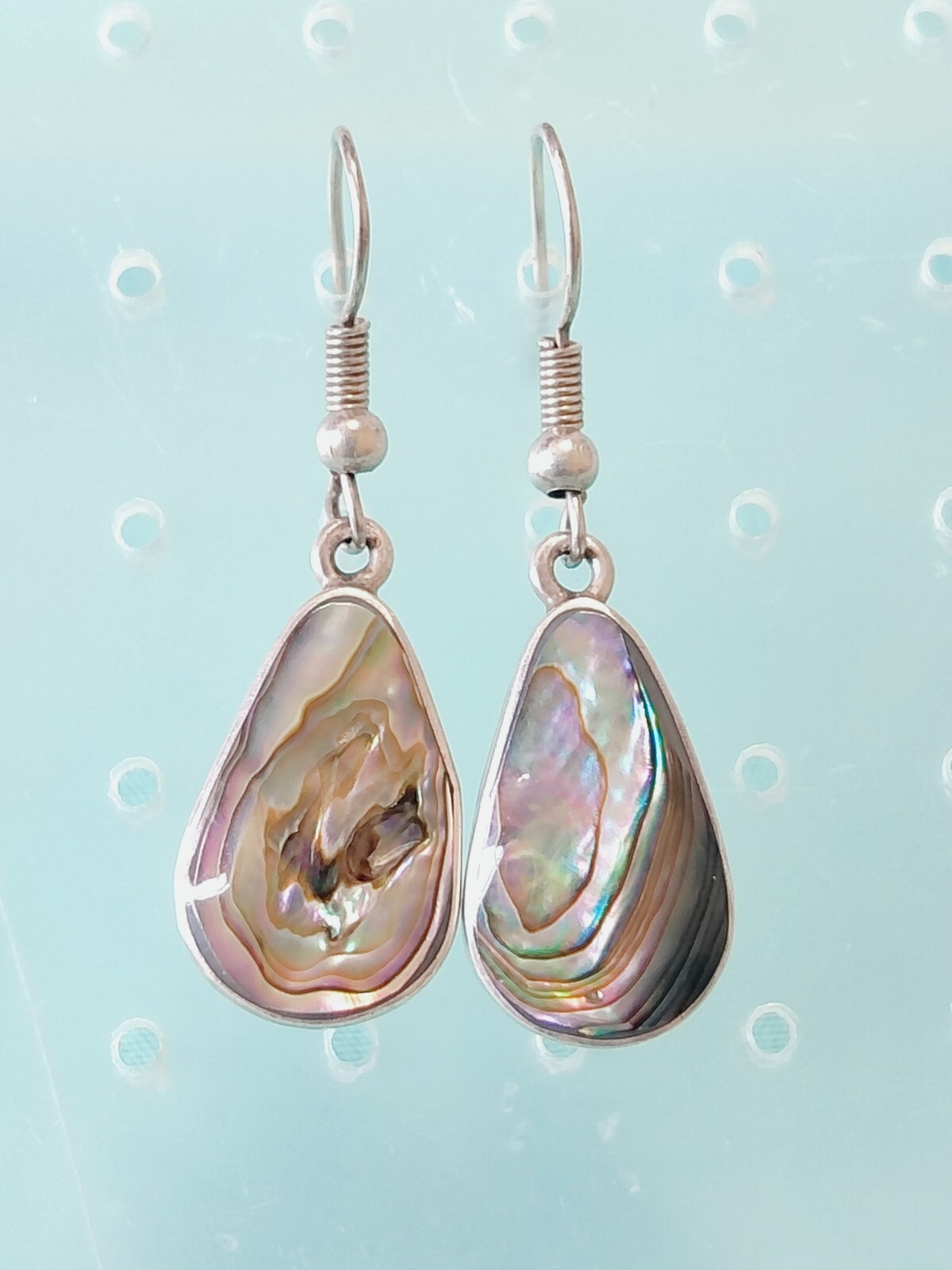 Sterling Silver Abalone Inlay Dangle Drop Earrings - image 3