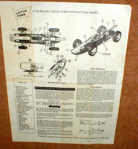 Strombecker Lotus Ford  1/24 Scale COPY of Instruction Assembly Sheet ONLY