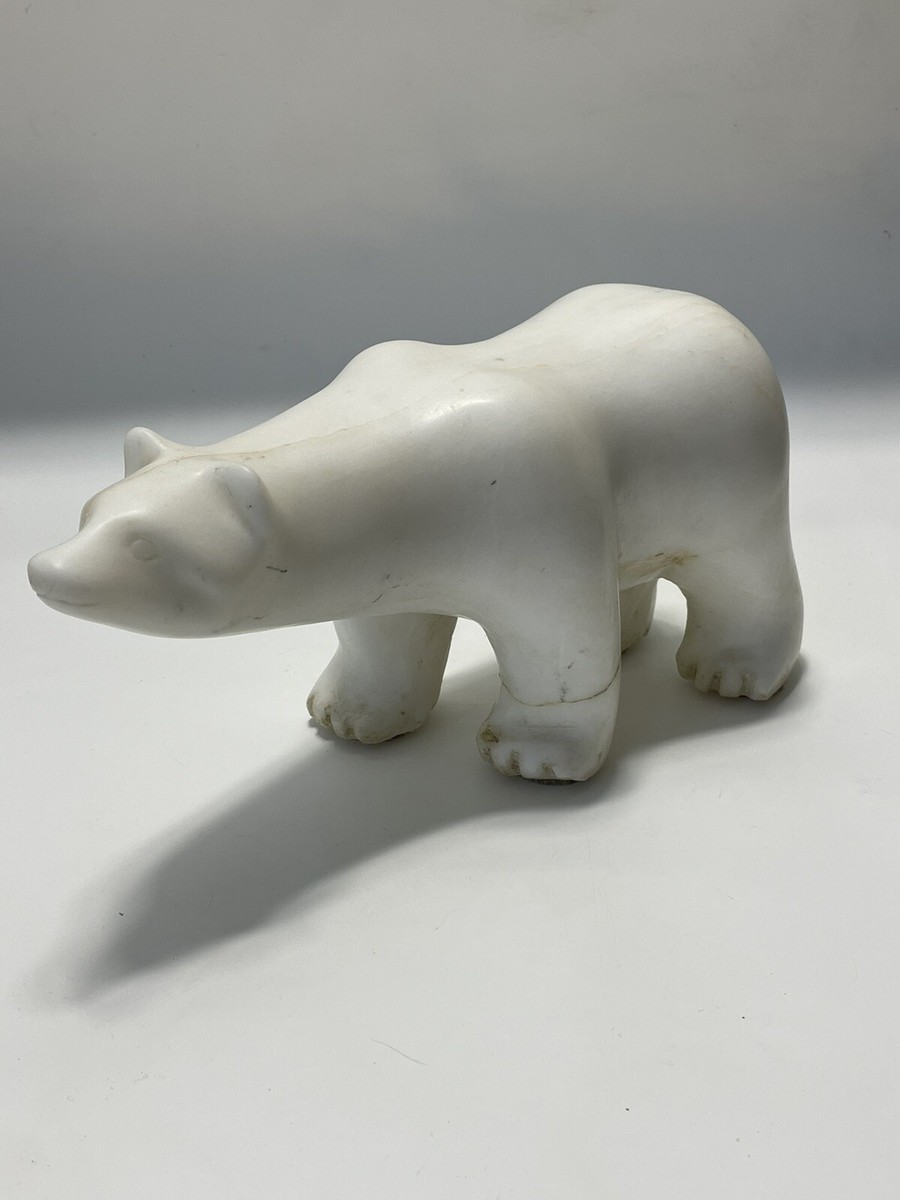 1960s Large Inuit Art Eskimo Marble Polar Bear Sculpture Carving