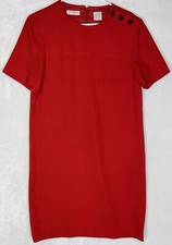 Vintage Liz Claiborne Dress Womens 6 Button Shoulder Front Red Triacetate / Poly